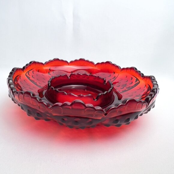 Fenton Ruby Red Glass Ashtray 8" Scalloped Edge MCM Vintage Trinket Dish USA - Picture 3 of 10